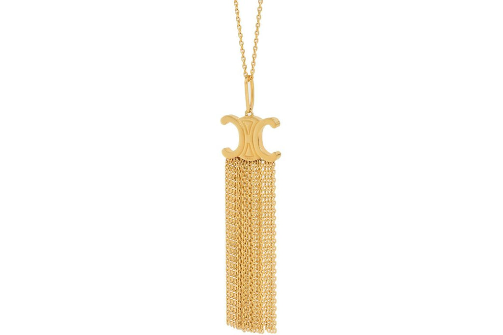 Celine Triomphe Folk Fringe Long Necklace in Brass Gold