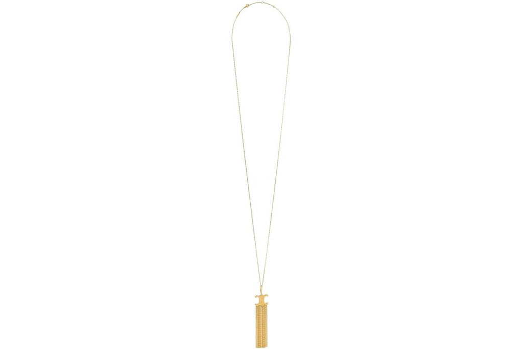 Celine Triomphe Folk Fringe Long Necklace in Brass Gold