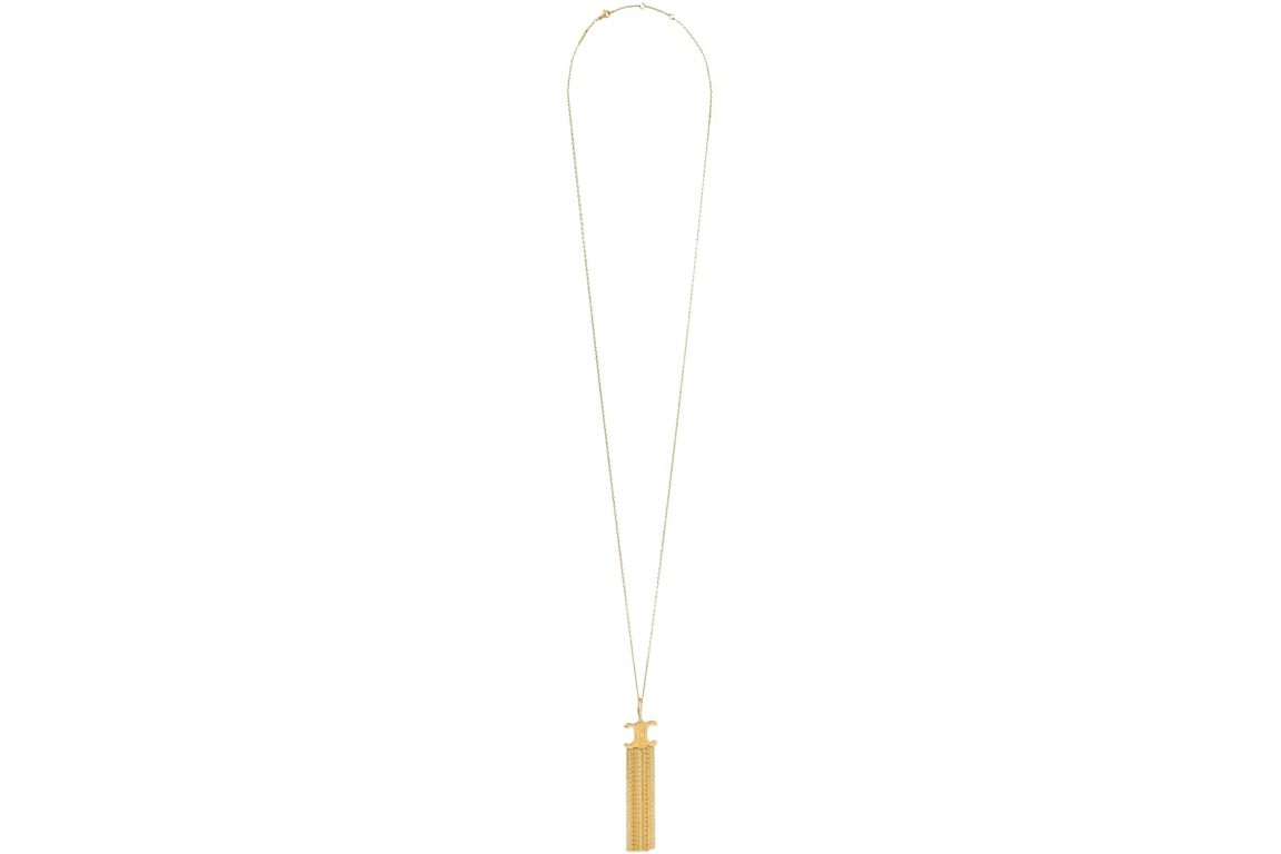 Celine Triomphe Folk Fringe Long Necklace in Brass Gold