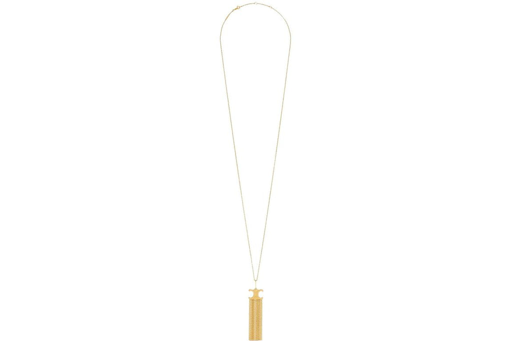 Celine Triomphe Folk Fringe Long Necklace in Brass Gold