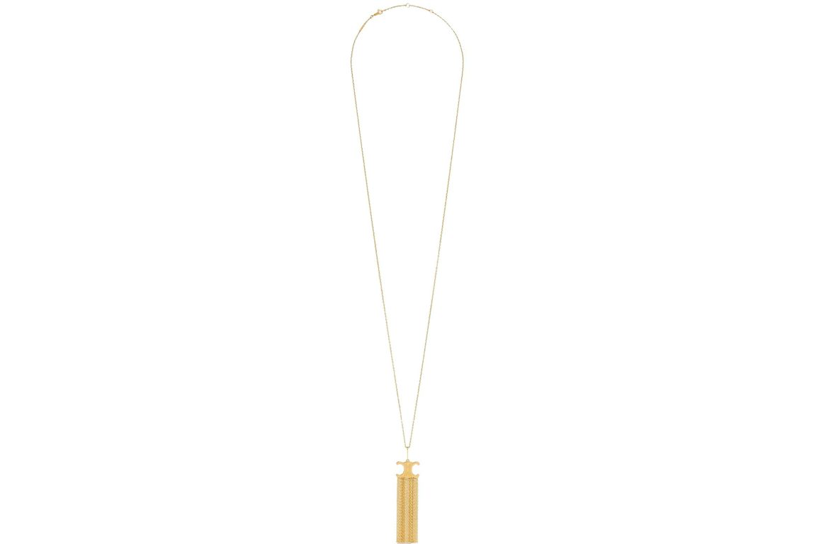 Celine Triomphe Folk Fringe Long Necklace in Brass Gold
